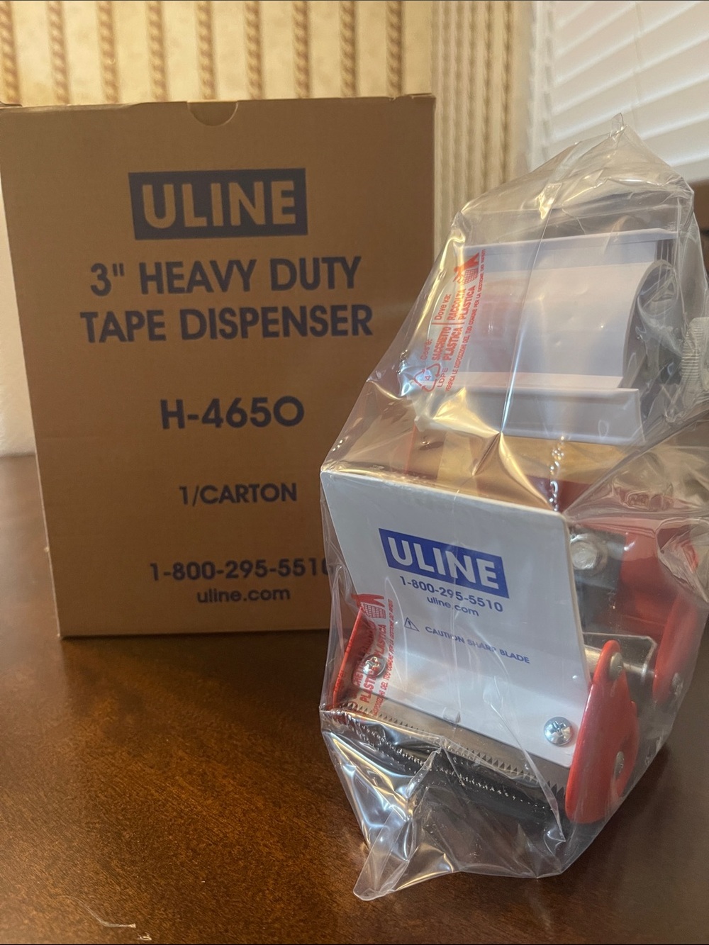 ULINE Red and White 3" Heavy Duty Tape Dispenser - H-4650 - 7 new in box, 1 used